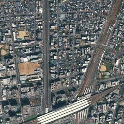 大阪市東淀川区 東中島・新大阪駅東口側の空中写真
