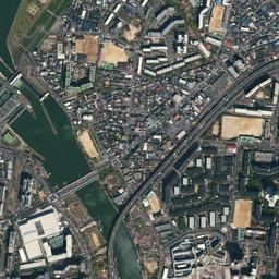 大阪市都島区 毛馬・淀川と大川の分岐点の空中写真